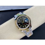 Log series men's watch, black dial, gold bezel, 41mm, two-tone five-link bracelet.