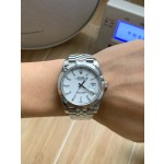 Datejust series men's watch, white dial, silver bezel, 41mm, silver five-link bracelet.