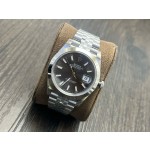 Datejust series men's watch, dark gray dial, silver bezel, 41mm, silver five-link bracelet.