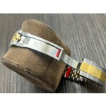 Log series men's watch, white dial, gold bezel, 41mm, two-tone five-link bracelet.
