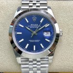 Datejust series men's watch, blue dial, silver bezel, 41mm, silver five-link bracelet.