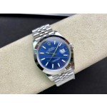 Datejust series men's watch, blue dial, silver bezel, 41mm, silver five-link bracelet.
