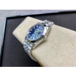 Datejust series men's watch, blue dial, silver bezel, 41mm, silver five-link bracelet.