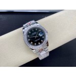 Datejust series men's watch, diamond-set black dial, diamond-set bezel, 41mm, silver five-link bracelet.
