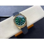 Navigator series men's watch, green dial, gold bezel, 42mm, rubber strap.
