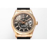 Navigator series men's watch, bright black dial, rose gold bezel, 42mm, rubber strap.