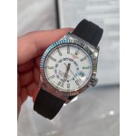 Navigator series men's watch, white dial, silver bezel, 42mm, rubber strap.