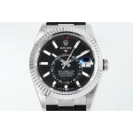 Navigator series men's watch, black dial, silver bezel, 42mm, rubber strap.