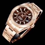 Navigator series men's watch, brown dial, rose gold bezel, 42mm, rose gold Oyster bracelet.