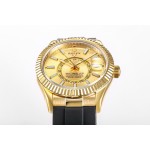 Navigator series men's watch, gold dial, gold bezel, 42mm, rubber strap.