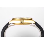 Navigator series men's watch, gold dial, gold bezel, 42mm, rubber strap.