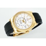 Navigator series men's watch, white dial, gold bezel, 42mm, rubber strap.