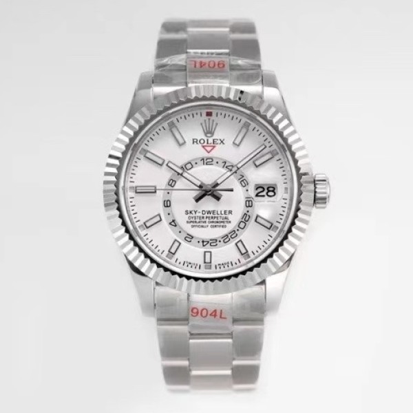 Navigator series men's watch, white dial, silver bezel, 42mm, silver Oyster bracelet