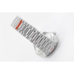 Sunday date display series men's watch, slate gray dial, silver bezel, 40mm, silver President-style bracelet.