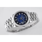 Sunday date display series women's watch, gradient blue dial, silver bezel, 36mm, silver President-style bracelet.