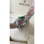 Datejust series, 31mm with purple dial and diamond setting, rose gold two-tone strap.