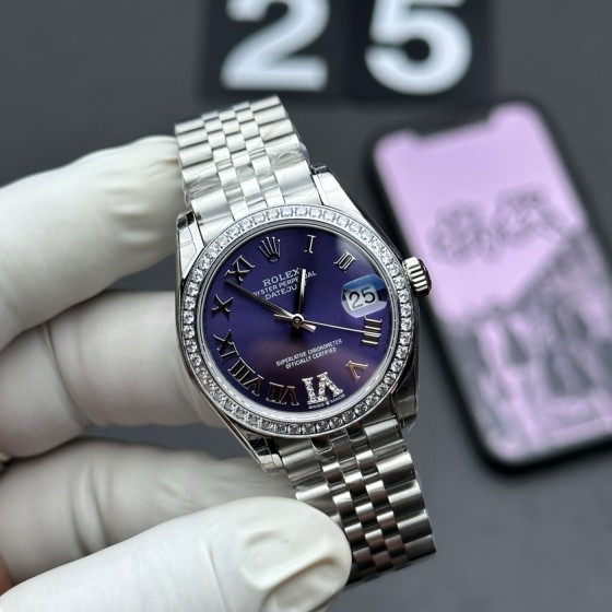 Datejust series, purple diamond dial, 31mm, silver strap