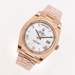 Sunday Calendar Series Men's and Women's Watches, White Dial, Rose Gold Bezel, 36mm and 40mm sizes, Rose Gold President-style Bracelet