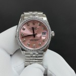 Datejust series, pink dial with diamonds, 31mm, two-tone gold and silver strap.
