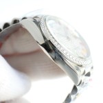 Sunday calendar series women's watch, full diamond dial, diamond-set bezel, 36mm, silver President-style bracelet.