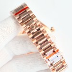 Sunday date display series women's watch, blue-green dial, rose gold bezel, 36mm, rose gold President-style bracelet.