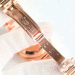 Sunday date display series women's watch, blue-green dial, rose gold bezel, 36mm, rose gold President-style bracelet.