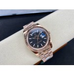 Sunday calendar series men's watch, black dial, rose gold bezel, 40mm, rose gold President-style bracelet.