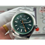 Magnetic-resistant series men's watch, green dial, silver bezel, 40mm, silver Oyster bracelet.