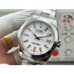 Magnetic-resistant series men's watch, white dial, silver bezel, 40mm, silver Oyster bracelet.
