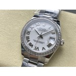 Datejust series women's watch, white dial, diamond-set bezel, 31mm, silver Oyster bracelet.