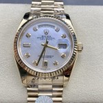 星期日历型系列女表带钻贝母表盘 金色外圈 36mm 金色元首型表带