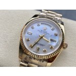星期日历型系列女表带钻贝母表盘 金色外圈 36mm 金色元首型表带