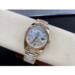 星期日历型系列女表带钻贝母表盘 金色外圈 36mm 金色元首型表带
