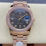 星期日历型系列女表黑色表盘 带钻外圈 36mm 玫瑰金色元首型表带