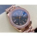 星期日历型系列女表黑色表盘 带钻外圈 36mm 玫瑰金色元首型表带
