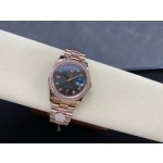 星期日历型系列女表黑色表盘 带钻外圈 36mm 玫瑰金色元首型表带