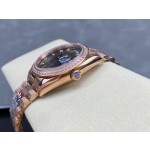 星期日历型系列女表黑色表盘 带钻外圈 36mm 玫瑰金色元首型表带