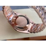 Sunday date display series women's watch, mother-of-pearl dial, rose gold bezel, 36mm, rose gold President-style bracelet.