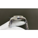 Sunday date display series women's watch, white dial, silver bezel, 36mm, with diamond-set silver President-style bracelet.