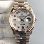 Sunday date display series women's watch, mother-of-pearl dial, rose gold bezel, 36mm, rose gold President-style bracelet.