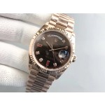Sunday date display series women's watch, brown dial, rose gold bezel, 36mm, rose gold President-style bracelet.