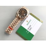 Sunday date display series women's watch, brown dial, rose gold bezel, 36mm, rose gold President-style bracelet.