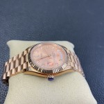Sunday calendar series women's watch, rose gold dial, rose gold bezel, 36mm, rose gold President-style bracelet.