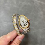 Bulgari Serpentl series, white dial, gold and silver two-tone snake bezel