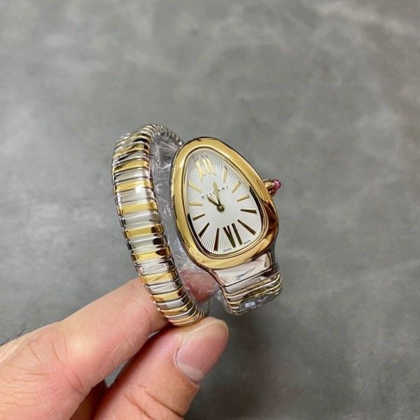 Bulgari Serpentl series, white dial, gold and silver two-tone snake bezel