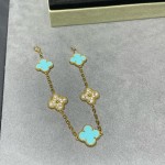 四叶草金色带钻间隔蓝色手链