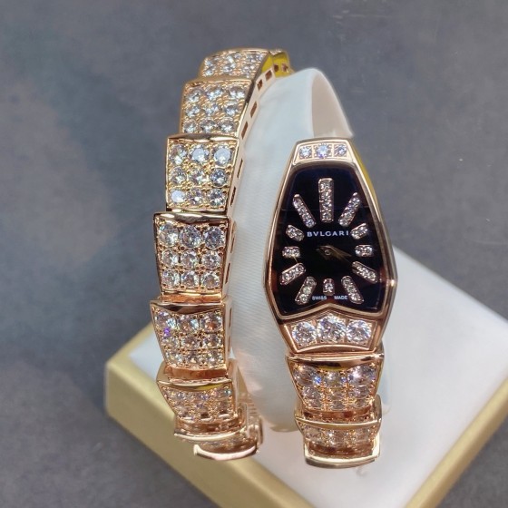 Bulgari Serpenti rose gold watch fully set with diamonds