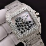 Cartier Santos Silver-Tone Panther Watch with Moissanite