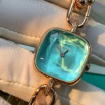Tiffany Rose Gold Chain Watch with Diamond Accents and Blue Dial