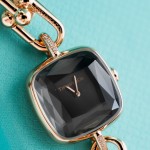 Tiffany Rose Gold Chain Watch with Diamond-Set Black Dial